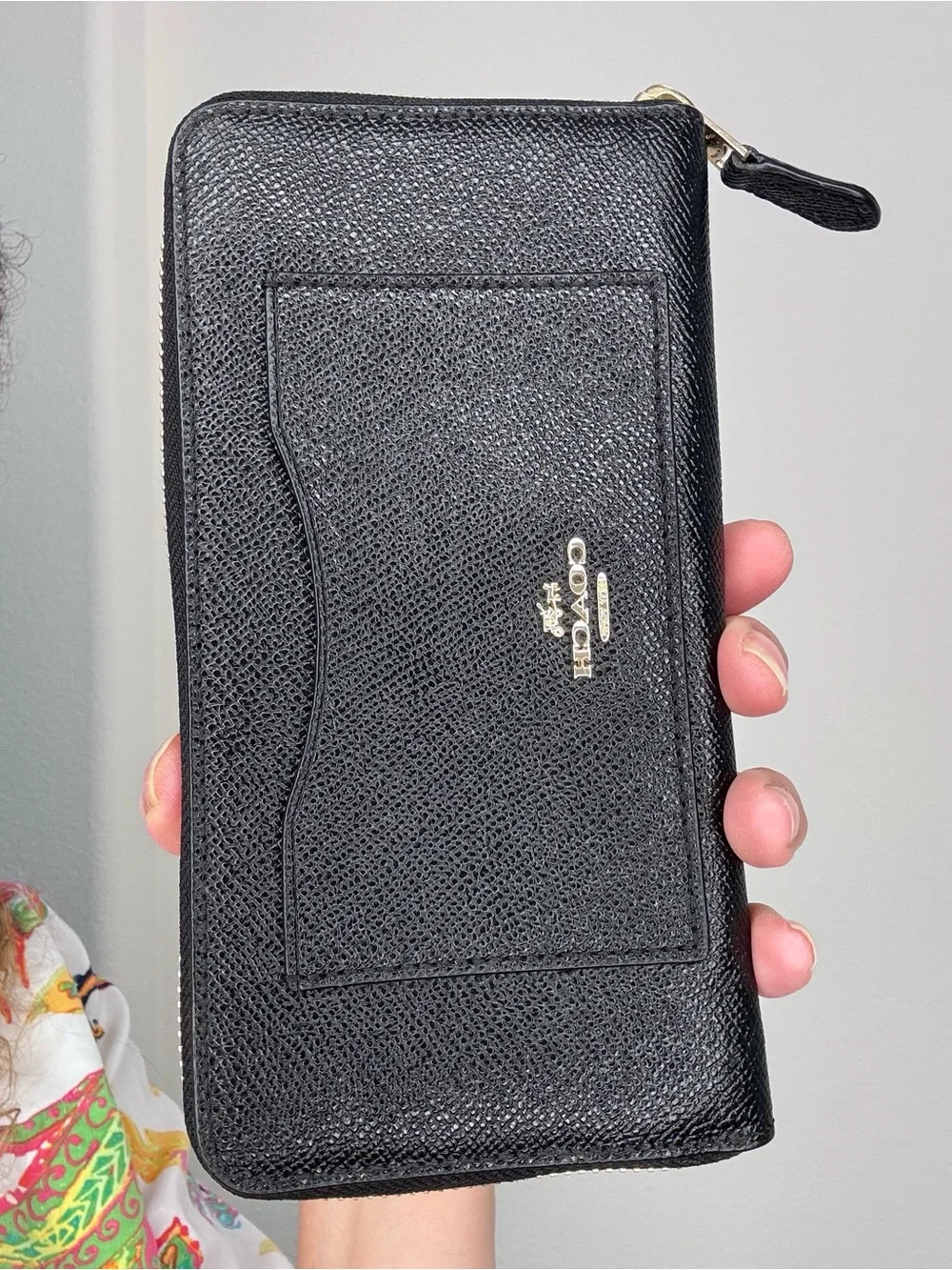 Coach black leather long zip wallet